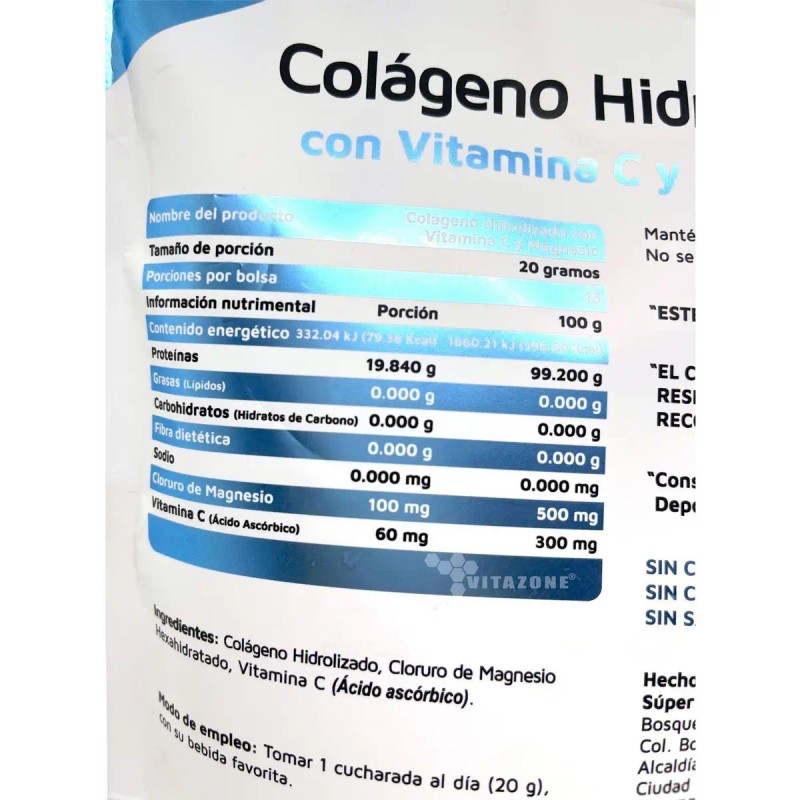 Colágeno Hidrolizado Puro Vitamina Magnesio 300 Grs Sabor
