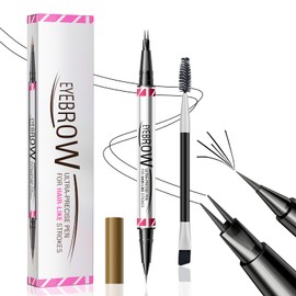 Microblading Eyebrow Pen, Dual Ended Eyebrow Pencil with 2 Micro-Fork-Tip, 3D Waterproof Smudgeproof Eye Brow Pencil with Brow Brush, Liquid Brow Pencil for Natural Looking Defined Eyebrows (Black)