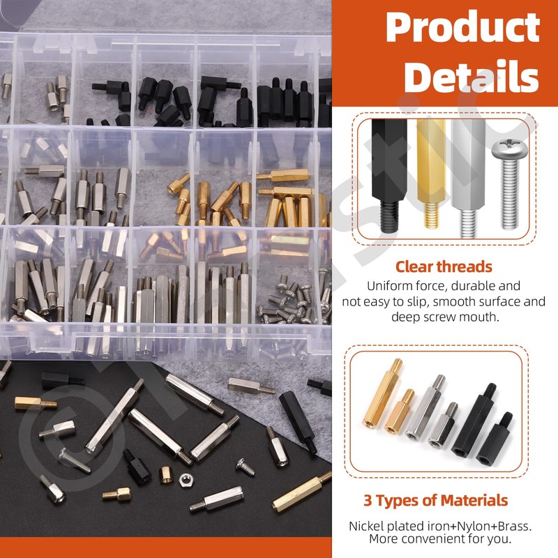 Tanstic 256Pcs M3 Male Female Iron Nickel Plated/Brass/Nylon Hex Spacer