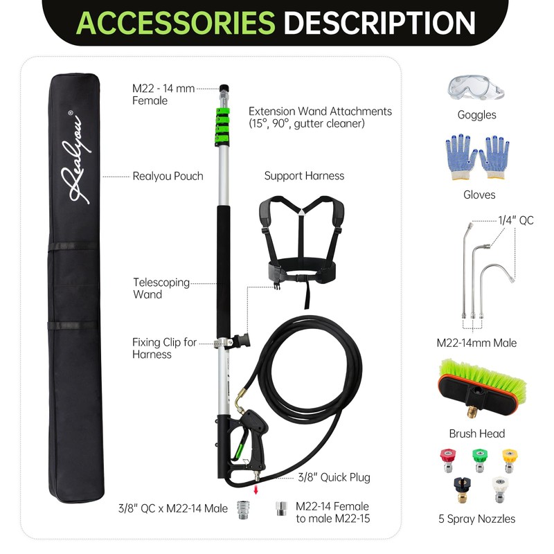Realyou 24 FT Pressure Washer Telescoping Wand with Pressure Washer