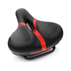 OIENNI Bicycle Saddle, Super Thick, Low Back Painless, Memory Foam Cushion, Shock Absorbing, Perforation, Breathable, Waterproof, Back Reflective Tape for Road Bike, Cross Bike, Mountain Bike (Red)