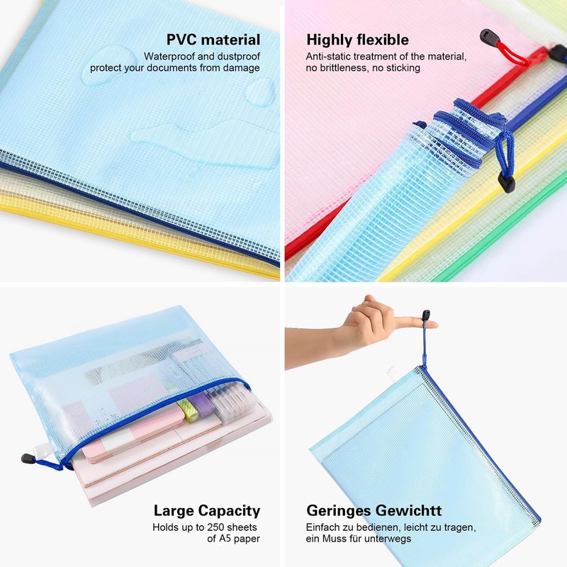 Taiyeestar Pack of 12 A5 Document Wallets, Colourful Waterproof Document