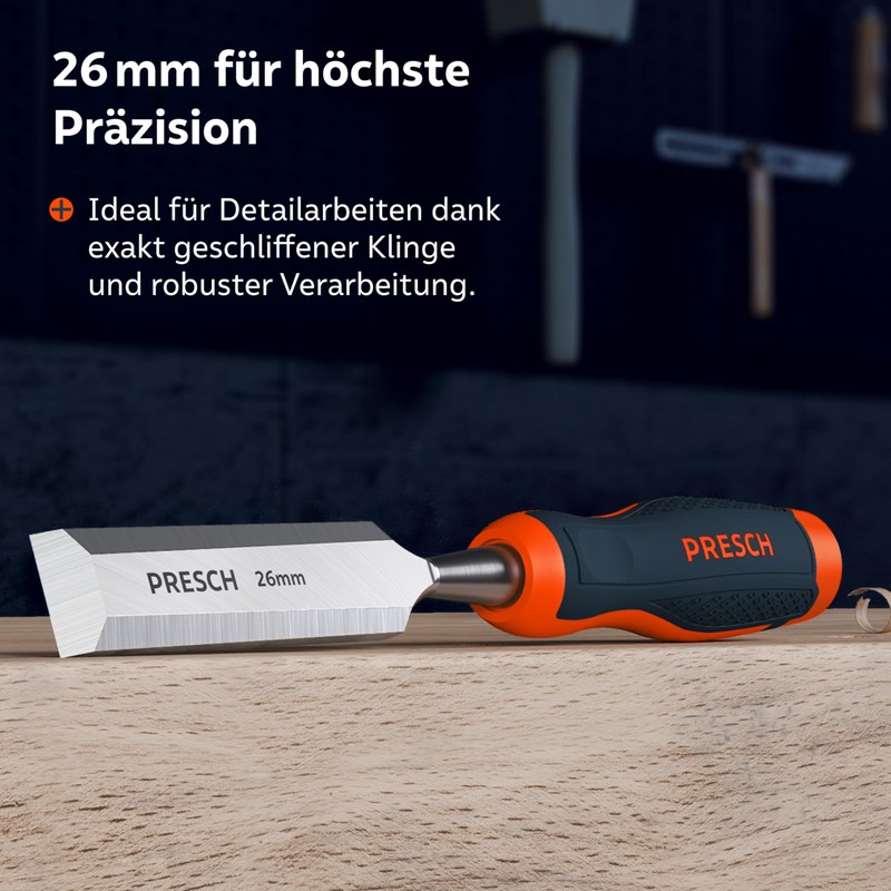 Presch Professional Chisel 26 mm with 25° Wedge Angle, Perfectly