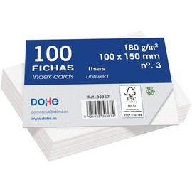 Dohe 100 Smooth Card Index Cards Note Cards Size A6 (15x10cm) 180gsm No.3 Office Stationery White