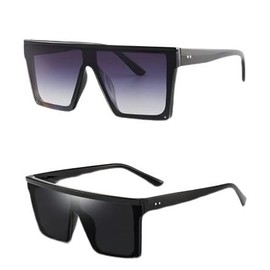 Dollger Retro Square Sunglasses Women Men Large Fashion Flat Top Big Frame Shades, Black+grey