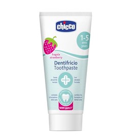 Chicco Dentifricio Bambini alla Fragola Delicato sui Dentini, Bassa Abrasività, con Fluoro e Xilitolo, Senza Conservanti, Contrasta la Formazione delle Carie e Rimuove la Placca - 50 ml, 1+ Anni
