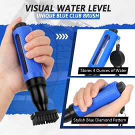 HUIJUTCHEN Golf Club Cleaner Water Brush,Holds 4 oz Water & Visual Water Level,Unique Blue Portable Anti-Leak Club Cleaning Brush,Clip & Retractable Lanyard,Ideal Golf Accessory for Men