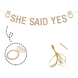 She Said Yes Banner, He Put a Ring on It, Glittery From Miss to Mrs Just Engaged Bride to Be Party Hanging Supplies