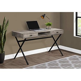 Monarch Specialties Laptop Table with Drawers and Open Shelf Computer, Writing Desk, Metal Sturdy Legs, 48" L, Taupe Reclaimed Wood Look