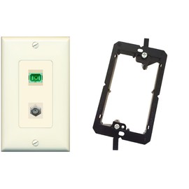 RiteAV - 1 Port SC-APC Fiber Simplex 1 Port Coax Cable TV- F-Type Decorative Wall Plate Bracket Included - Light-Almond