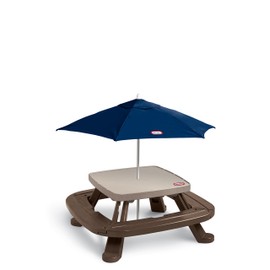 Little Tikes Fold 'n Store Picnic Table with Market Umbrella, Brown (632433M)