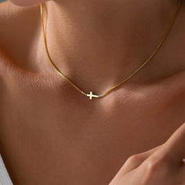 KummerSaprk Stocking Stuffers Holiday Outfits for Women 2024 Gold Cross Necklace for Women Sideways Cross Necklace Dainty Gold Cross Necklace Trendy Gold Cross Chain for Women Jewerly Gifts