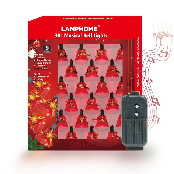 LAMPHOME 30 Lights Christmas Musical Bell String Lights, 25 Classical