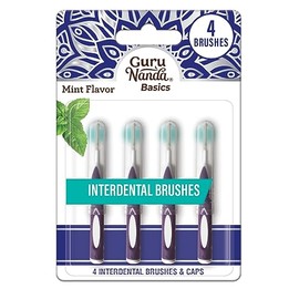 GuruNanda Interdental Brushes with Caps - Floss Picks for Teeth Cleaning - Mint Flavor - 4 Pack