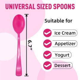 50 Pcs Hot Pink Plastic Spoons, Hot Pink Plastic Silverware, Heavy Duty Cutlery Set Disposable Utensils Sets for Brithday, Wedding, Baby Shower, Bridal Shower