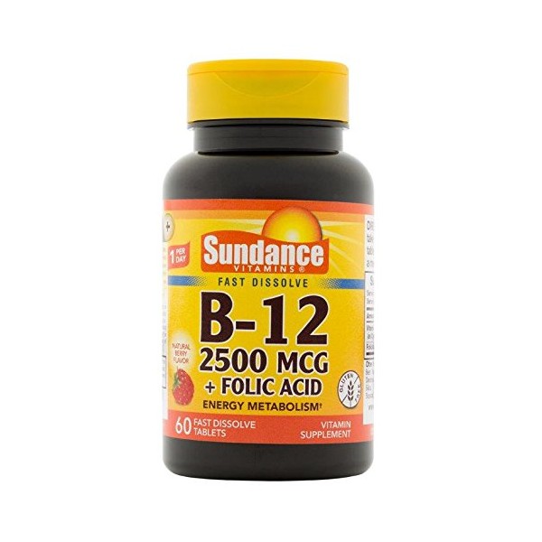 Sundance Vitamin B12 2500 mcg Plus Folic Tablets, 60 Count