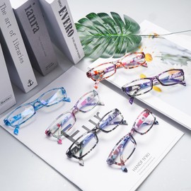 CLASAGA Reading Glasses for Women, Blue Light Blocking Ladies Computer Readers Pattern Print Stylish Eyeglasses Eyeglasses (6 mix, 1.5, x)