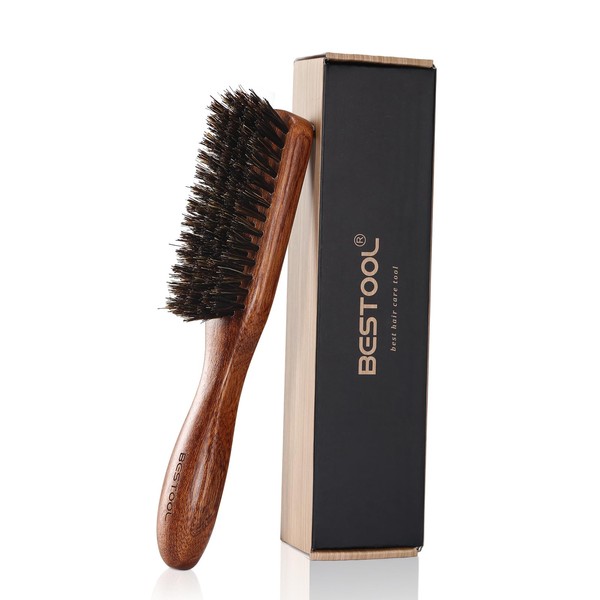 BESTOOL Hair Brush, Boar Bristle Beard Brush for Daily Beard Care, Men's Brush with Beech Wood Handle (Brown)