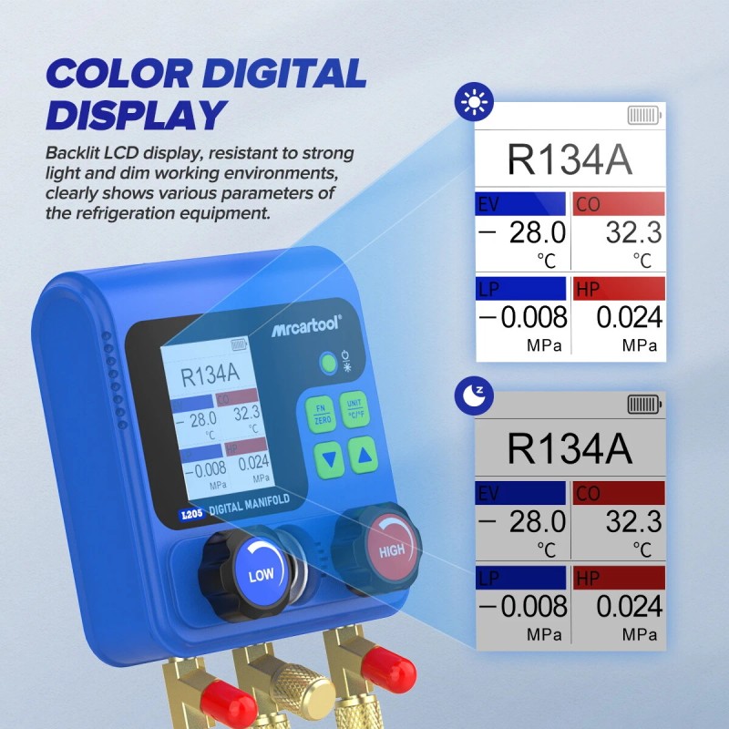 MRCARTOOL Digital AC Manifold Gauge Set HVAC Refrigerant Meter Pressure
