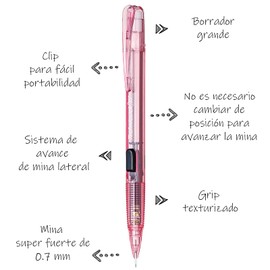 Pentel PD107T-PR Lap. Techniclick, Rosa, 0.7 mm