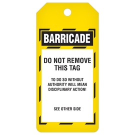 INCOM Manufacturing Inspection Tags On A Roll, Barricade Status, Heavy-Duty DuraPly™ Stock, Waterproof and Tear-Resistant, 6.25 Inch X 3 Inch X 10 Mil Thickness, 100 Pack, RT8030C