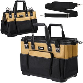 VSHXENG 17 IN Large Tool Bag For Men Heavy Duty, Drill Bag Tool Bag Organizer, Wide Mouth Waterproof Hard Bottom Electrical Tool Bags, Multiple Pockets Tool Tote, Tool Caddy, Maintenance Tool Bag
