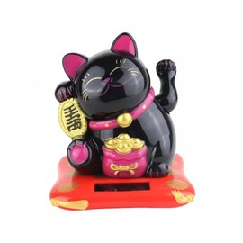 Leopacat Maneki Neko Lucky Cat - Battery Operated Waving Arm Feng Shui Fortune Figurine | Desk Decor | Japanese Beckoning Cat for Wealth Prosperity | Home Office Shop Gift (Black and White)