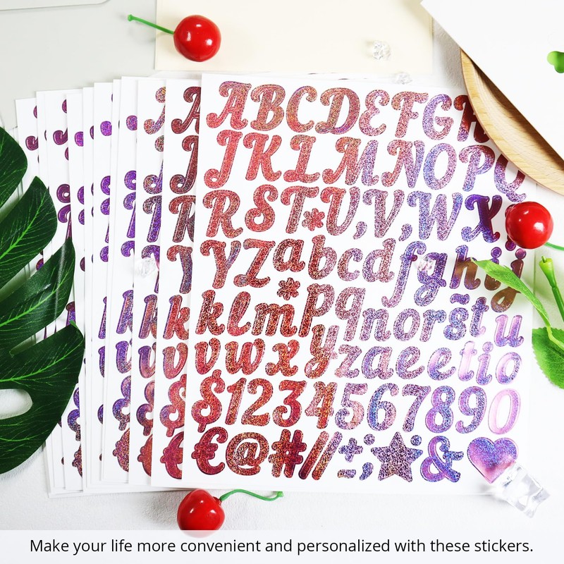 YIKTUNQ 12 Sheets 1 Inch Glitter Letter Number Stickers, 1044
