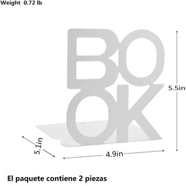 Sujetalibros de Metal Antideslizante, Juego de 2 Sujetalibros para Estantes, Resistente Extremos de Libro, Soportes Decorativos de Metal de Regalo, para Libros para Oficina, Escuela, Hogar, Blanco