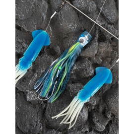 BLUEWING 36in Fishing Soft Squid Spreader Bar Offshore Fishing Spreader Bar with 9in Soft Squid and Big Game Trolling Lure for Wahoo Tuna Marlin Mahi Mahi, Blue