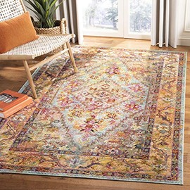 Safavieh Crystal Collection CRS507A Boho Chic Oriental Medallion Distressed Area Rug, 8' x 10', Light Blue / Orange
