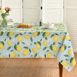 Horaldaily Summer Tablecloth 52×70 Inch Rectangular, Lemon Jasmine Blue Yellow Washable Seasonal Table Cover for Party Picnic Dinner Decor