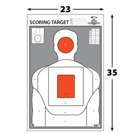 25 Pack Paper Shooting Targets for Gun Ranges, Rifles, Handguns, Pistols, BB Guns, Achery, Class Trainings and Competitions, Bulk Targets, Fluorescent Orange Scoring Target (23x35)