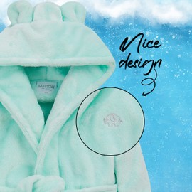 Metzuyan Baby Girls Boys Dressing Gown Fleece Snuggle Robe Hooded White Pink Grey Blue Red Novelty Newborn Green 12-18 Months