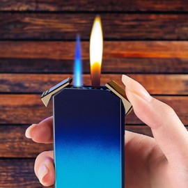 Butane Lighter, Dual Flame Lighter, Windproof, Refillable Butane Torch (No Gas) (Blue)