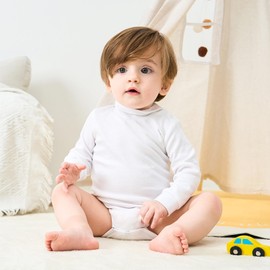 pureborn Baby Boys Girls Bodysuits Organic Cotton Turtle Neck Long Sleeve Soft Cotton Romper One-piece 3-6 Months White