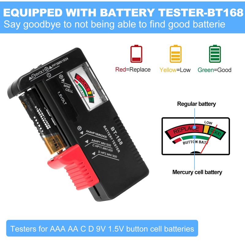 Battery Organizer Storage Case with Tester (BT168),Battery Holder Box Vault
