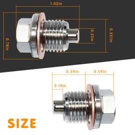 M14x1.5 Magnetic Oil Drain Plug – Stainless Steel Oil Pan Drain Plug with 5PCS Copper Crush Washers, Neodymium Magnet, Universal Fit for Cars, Motorcycles, Boats, Prevents Oil Leakage