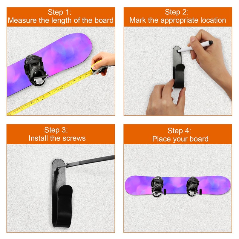lasuroa 4pcs Horizontal Snowboard Display Racks, Wall Mount Clips Space