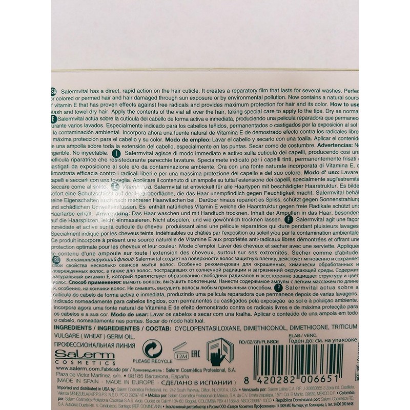 Salerm Vital Capillary Structural Vitalizer Ample 0.34oz x 5 (10ml