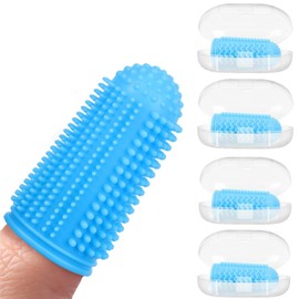 NFSVLB Baby Finger Toothbrush 4 Pcs with 4 Storage Case,Silicone Baby Toothbrush 0-6 Months,Soft Finger Tooth Brush,Toddler Oral & Teeth Cleaner,Infant Gum & Tongue Finger Brush Blue