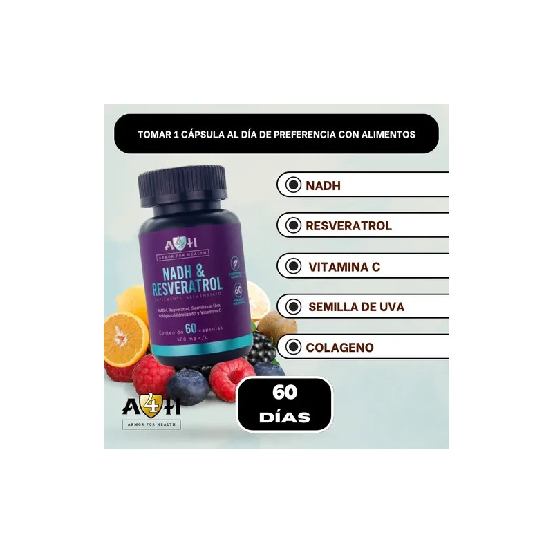 Envío Suplemento A4h Resveratrol Nadh Antioxidante 60 Caps