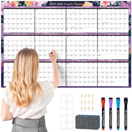Ospelelf 32'' x 48'' Large Dry Erase Calendar for Wall 2025-2027, 2 Year Laminated Calendars Monthly Family Calendar for Office, Use July 2025 - June 2027 (Floral)