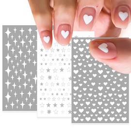 SILPECWEE 6 Sheets Star Nail Stickers for Women Heart Nail Decals for Nail Art 3D Self Adhesive Nail Design Stickers with 1Pc Tweezers