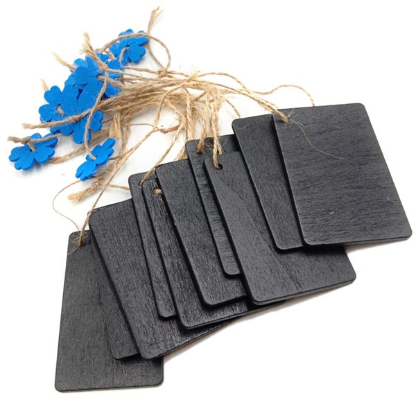 ULTNICE Pack of 10 Mini Hanging Chalkboard Wooden Slate Tags for Message Board Signs (Blue Flowers)