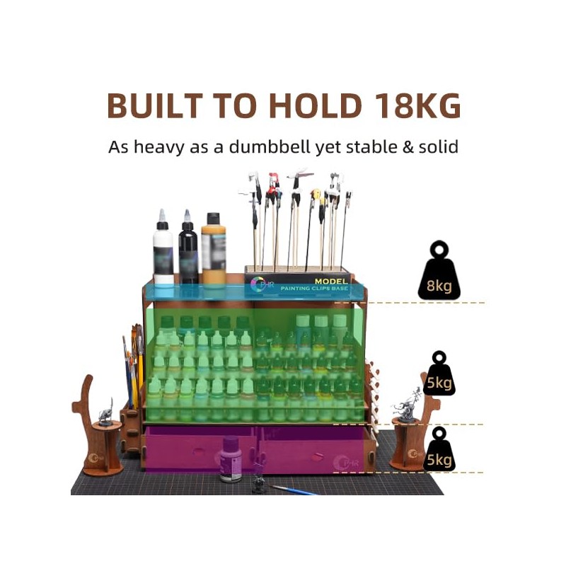 OPHIR Wooden Paint Organizer for 104 Bottles with 2 Brush