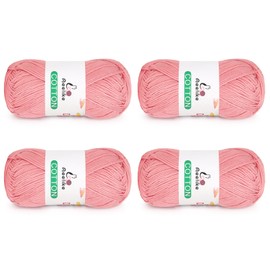 Aeelike Cotton Yarn for Crocheting, 4 PCS Cotton Yarn (Each Skein 50 g /1.76 oz, 125 m 136.7 Yards)-Soft Crochet Yarn for Making Baby Clothes Sweaters Scarves, Pink