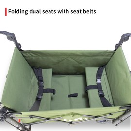 TMZ Folding Wagon with Canopy, 265 lbs Capacity, 2 Foldable Seats, Heavy Duty Folding Utility Cart Transport Cart for Shopping, Sports, Camping (Green)