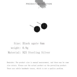 BQfife Sterling Silver Round Black Onyx Stud Earrings in 100% Hypoallergenic Jewelry-6mm