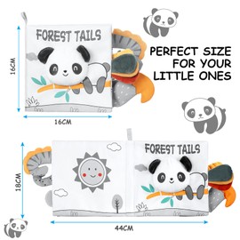 HOTUT Cloth Book for Babies Touch and Feel - Soft 3D Sensory Crinkle Fabric Books for Newborns Infants, High Contrast Toddler Learning Toy for 0-6 Months Boys Girls (Panda)